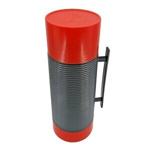 Vintage Aladdin Dura Clad Thermos Vacuum Bottle 2650  1 Quart Grey & Red